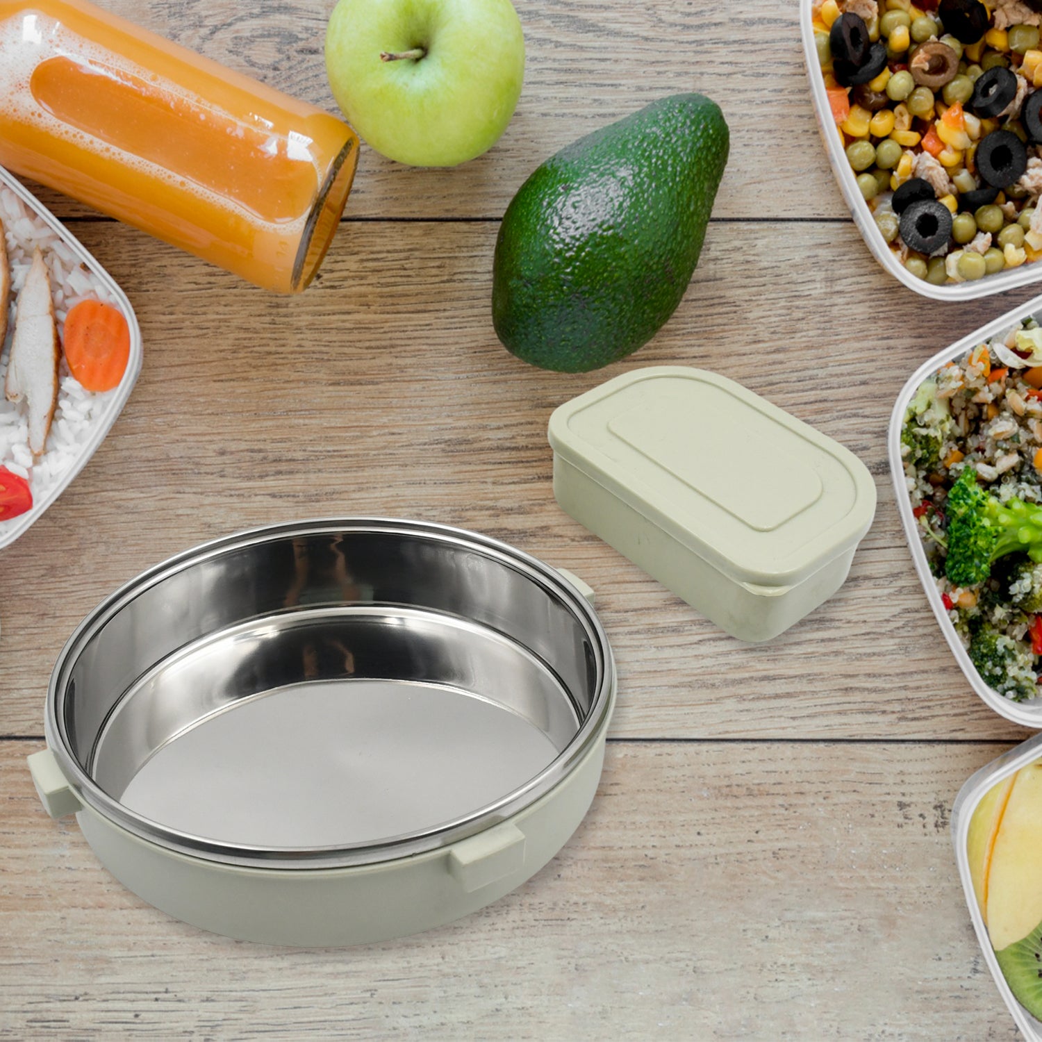 5584 Miracle Stainless Steel Round Lunch Box With Small Plastic Box Insert Leak Proof Lunch Box With Transparent Lid Lunch Box For Kids  Adults For School Office (450 Ml + 250 Ml Approx) 5584 Miracle Stainless Steel Round Lunch Box With Small Plastic Box Insert Leak Proof Lunch Box With Transparent Lid Lunch Box For Kids  Adults For School Office (450 Ml + 250 Ml Approx)